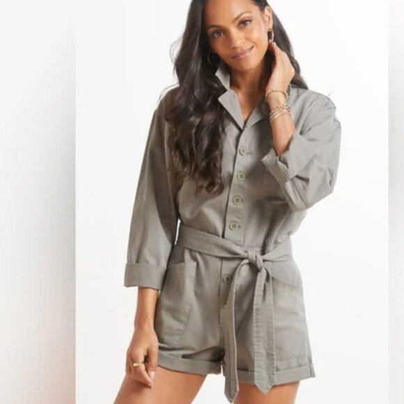 Olive Drab Green Pistola Long Sleeve Shorts Romper M - Picture 6 of 7